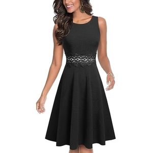 Windsor Store little black dress mini flare with crochet embellishment